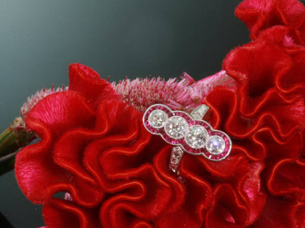 Magnificent Art Deco engagement ring with rubies and diamonds