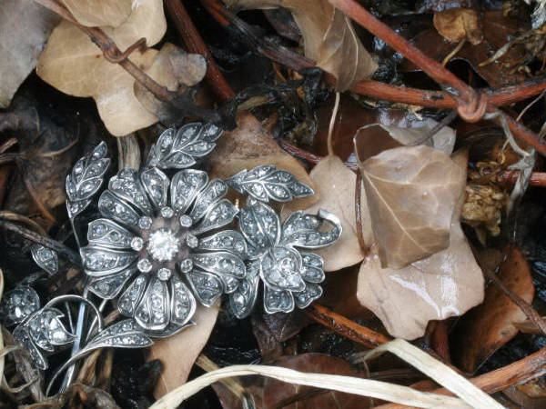 Huge Victorian rose cut diamond flower brooch