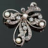 Graceful Victorian brooch with rose cut diamonds and pearls, silver gold backed