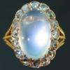 Late nineteenth century Victorian cabochon moonstone and rose cut diamonds ring