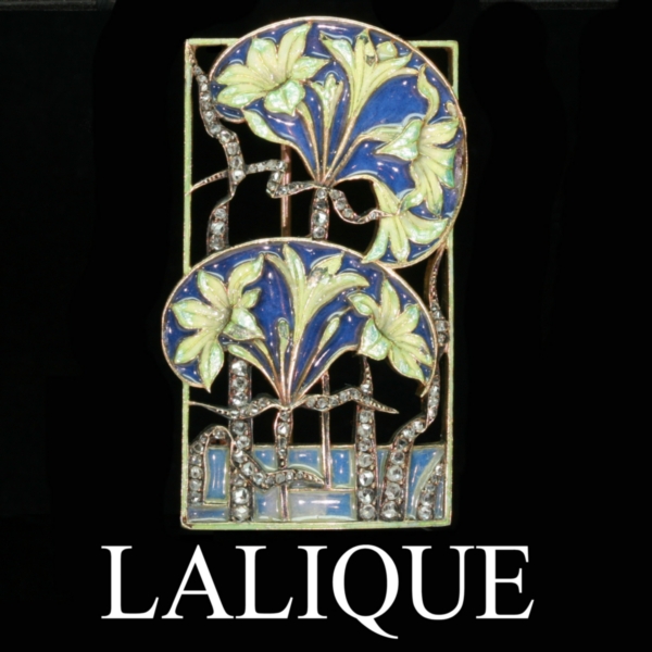 Signed Lalique brooch with plique ajour enamel from the antique jewelry collection of Adin Antique Jewelry Store, Antwerp, Belgium