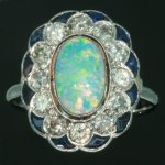 Estate opal engagement ring diamond sapphire platinum from the antique jewelry collection of www.adin.be