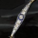 Art Deco diamond blue sapphire articulated bracelet from the antique jewelry collection of www.adin.be