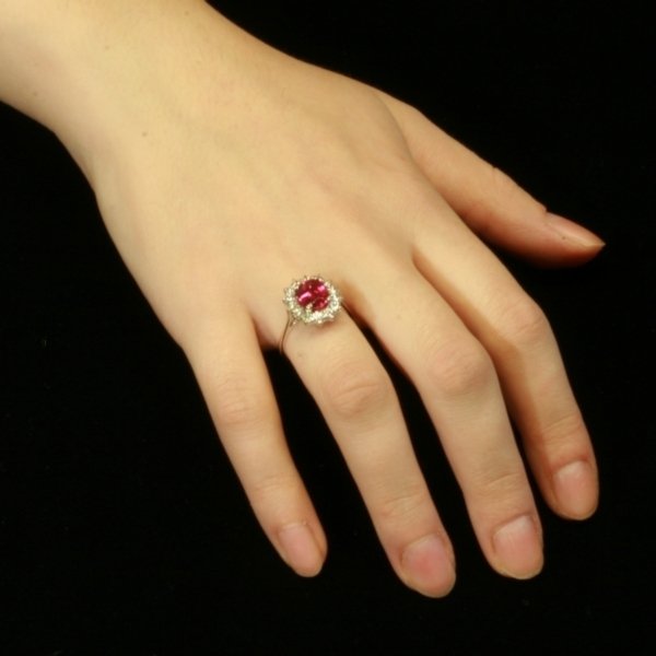 White gold estate diamond engagement ring with attractive pink tourmaline