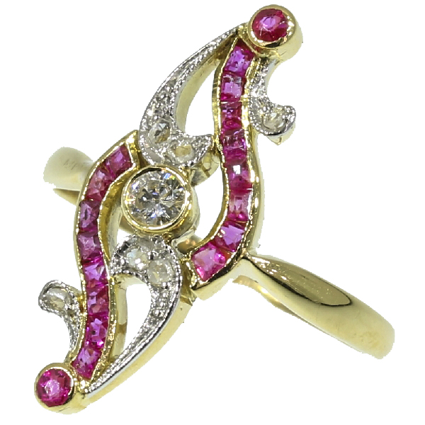 Elegant Belle Epoque ruby and diamond ring