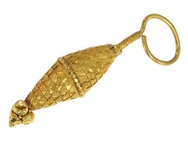Click the picture to get to this Ancient Caucasian yellow gold granulated ear-ring