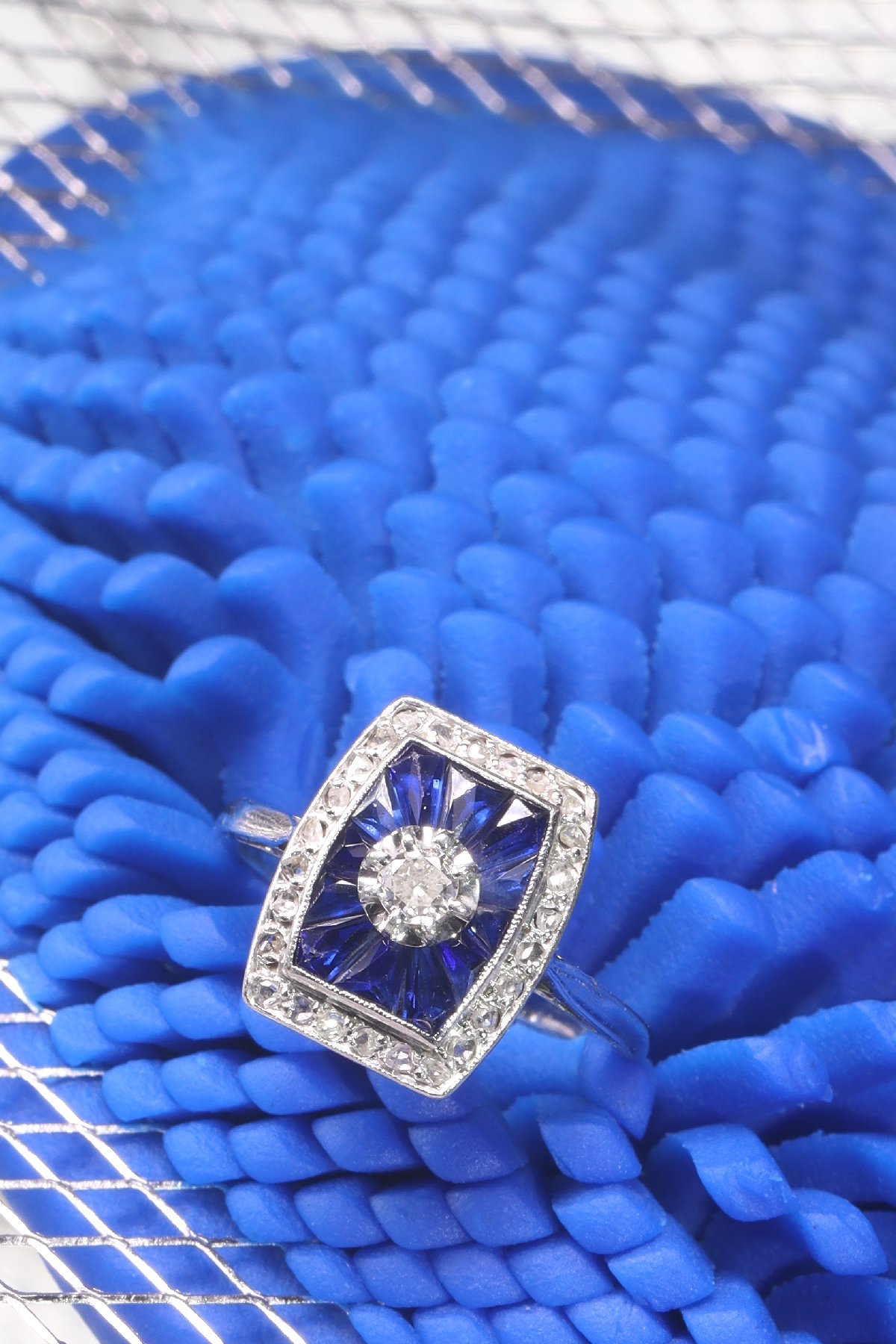 Click the picture to get to see this French Art Deco Vintage diamond and sapphire engagement ring