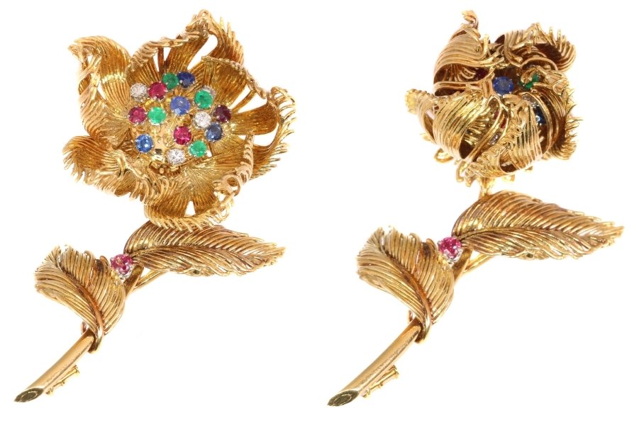 Click picture to get to this Cartier Vintage Fifties trembleuse brooch moveable flower that opens/closes