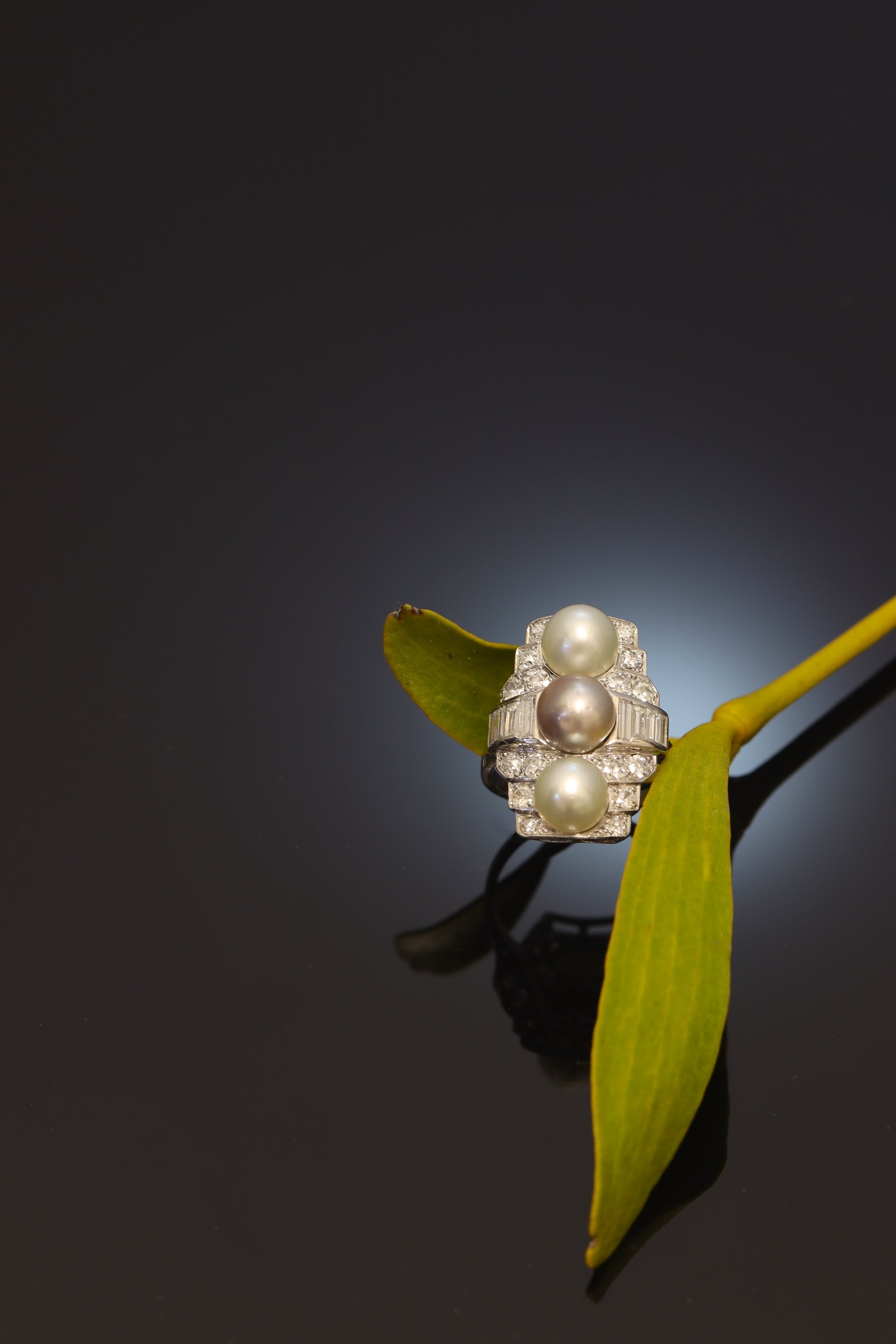 Click the picture to see of this Vintage Art Deco diamond and pearl engagement ring