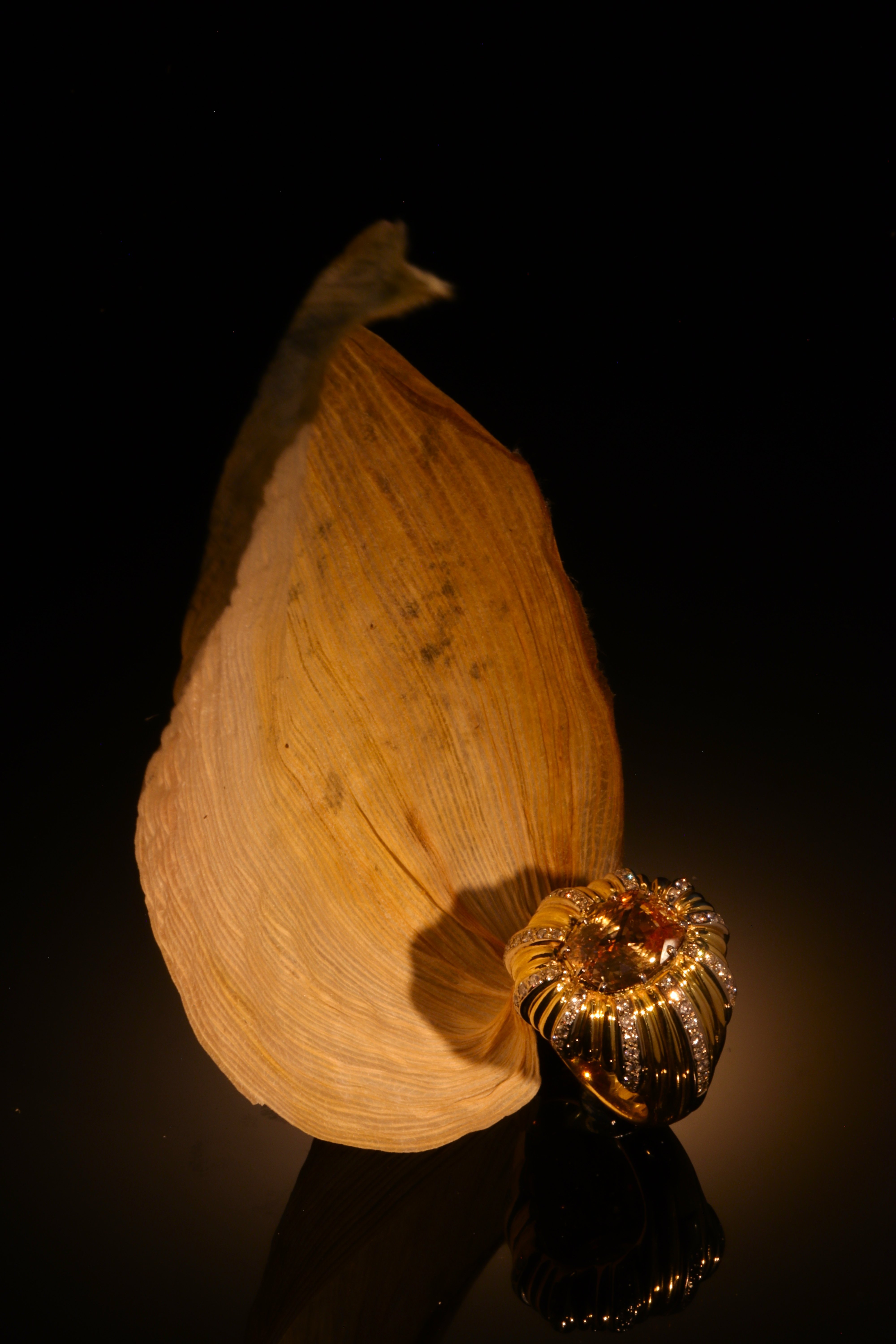 Click the picture to find out more about this vintage 6.56 crt certified natural Yellow Sapphire and diamond gold cocktail ring