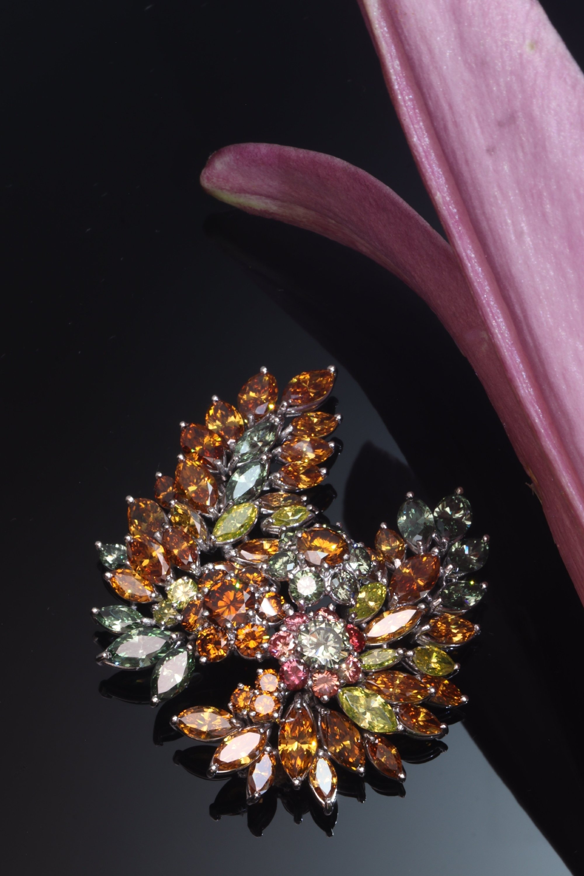 Click the picture to see of this spectacular Vintage 1970's brooch with over 19 carats of fancy colour diamonds