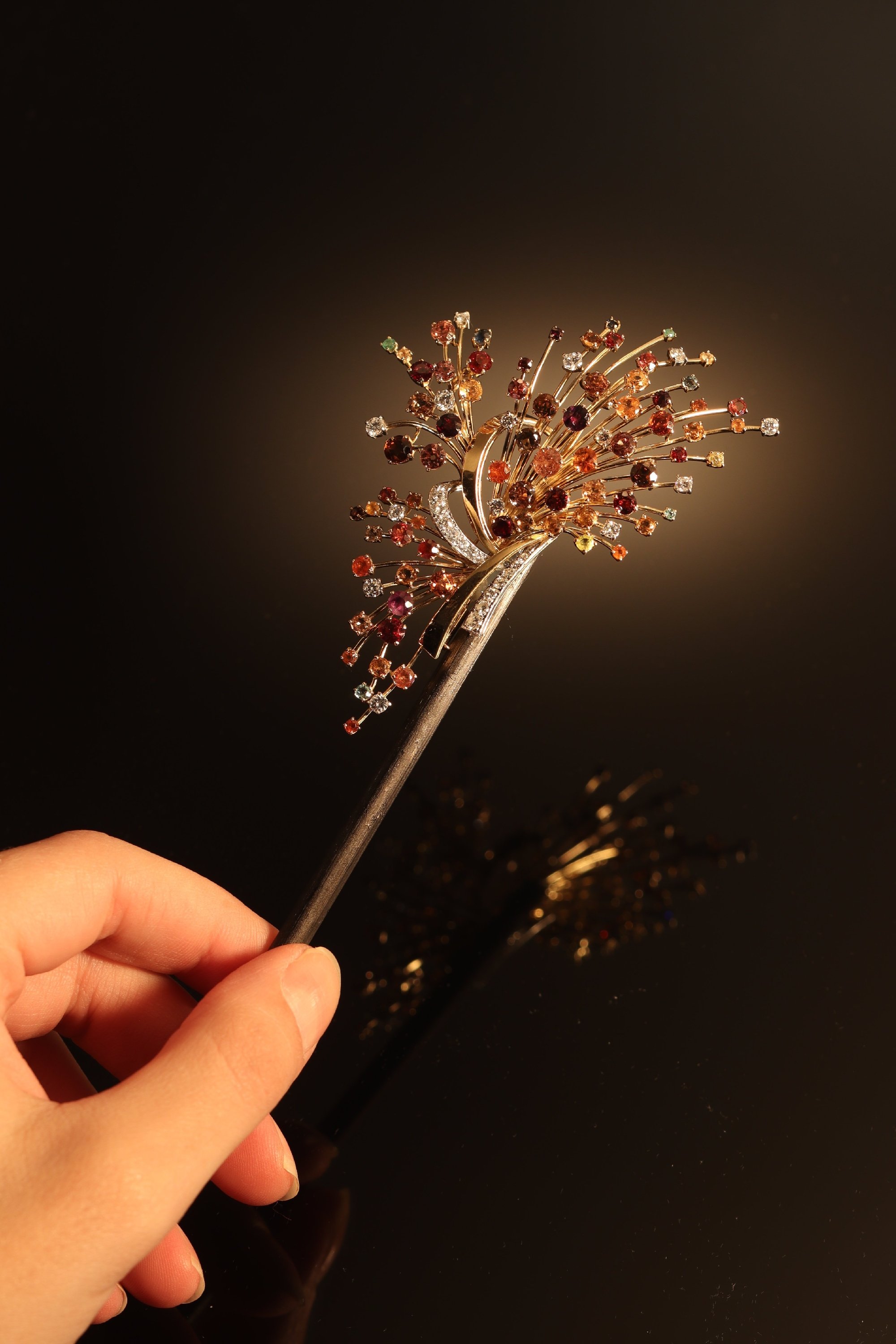 Click the picture to see of this vintage Sixties festive gemstone fireworks brooch pendant by Wolfers