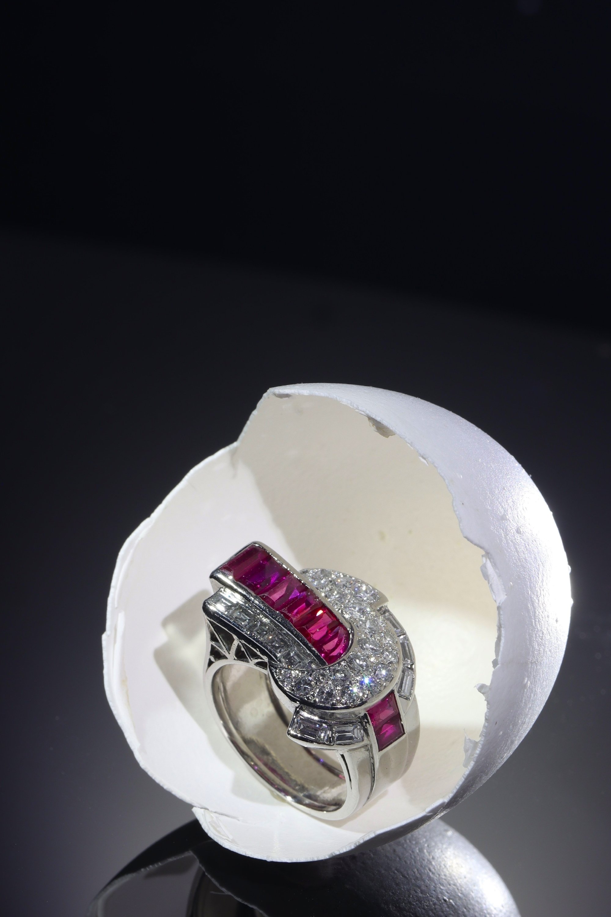 Click the picture to see this Vintage Fifties Retro platinum diamond and ruby ring