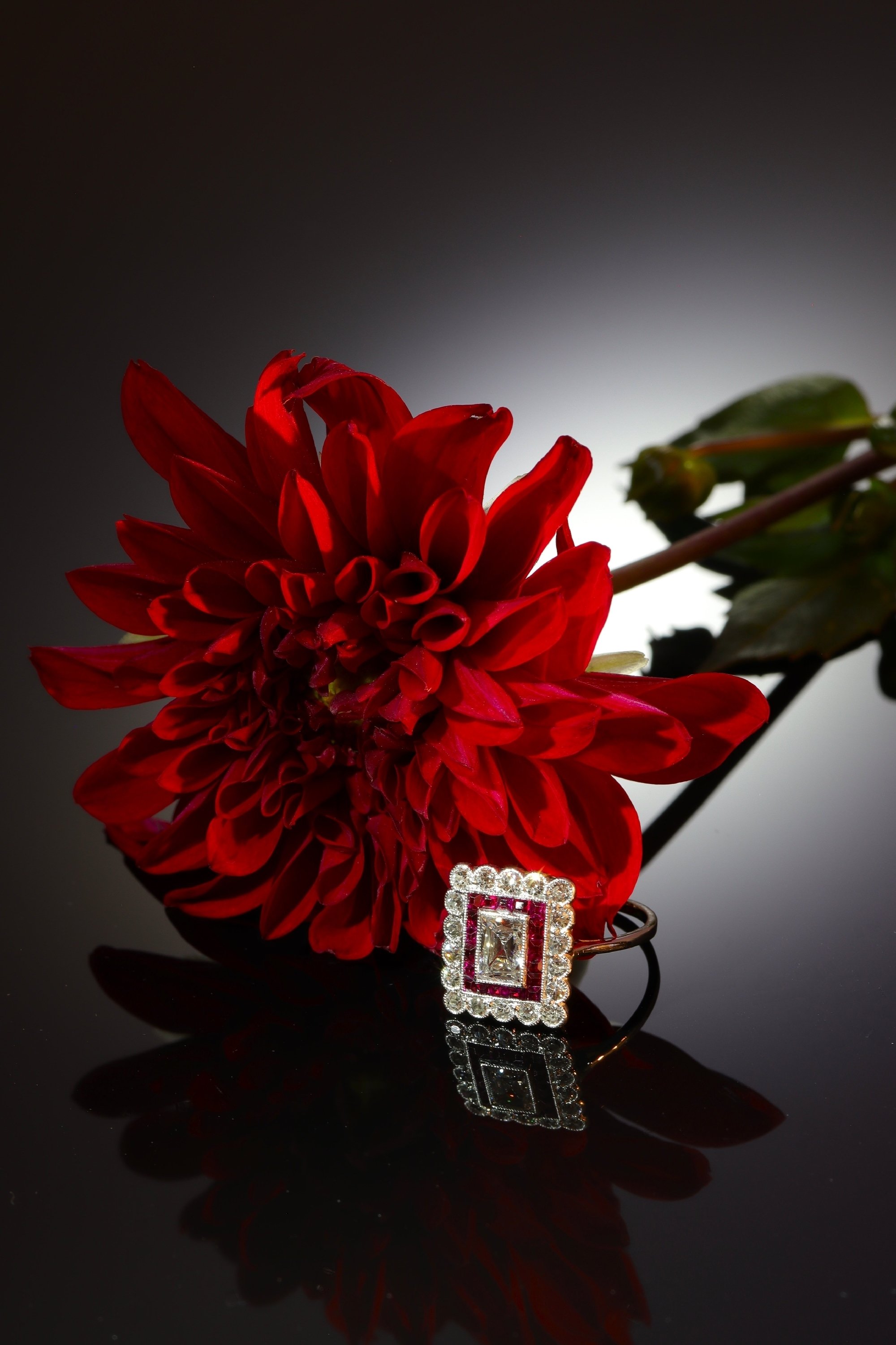 Click the picture to find out more about this vintage 1930's Art Deco diamond and ruby engagement ring