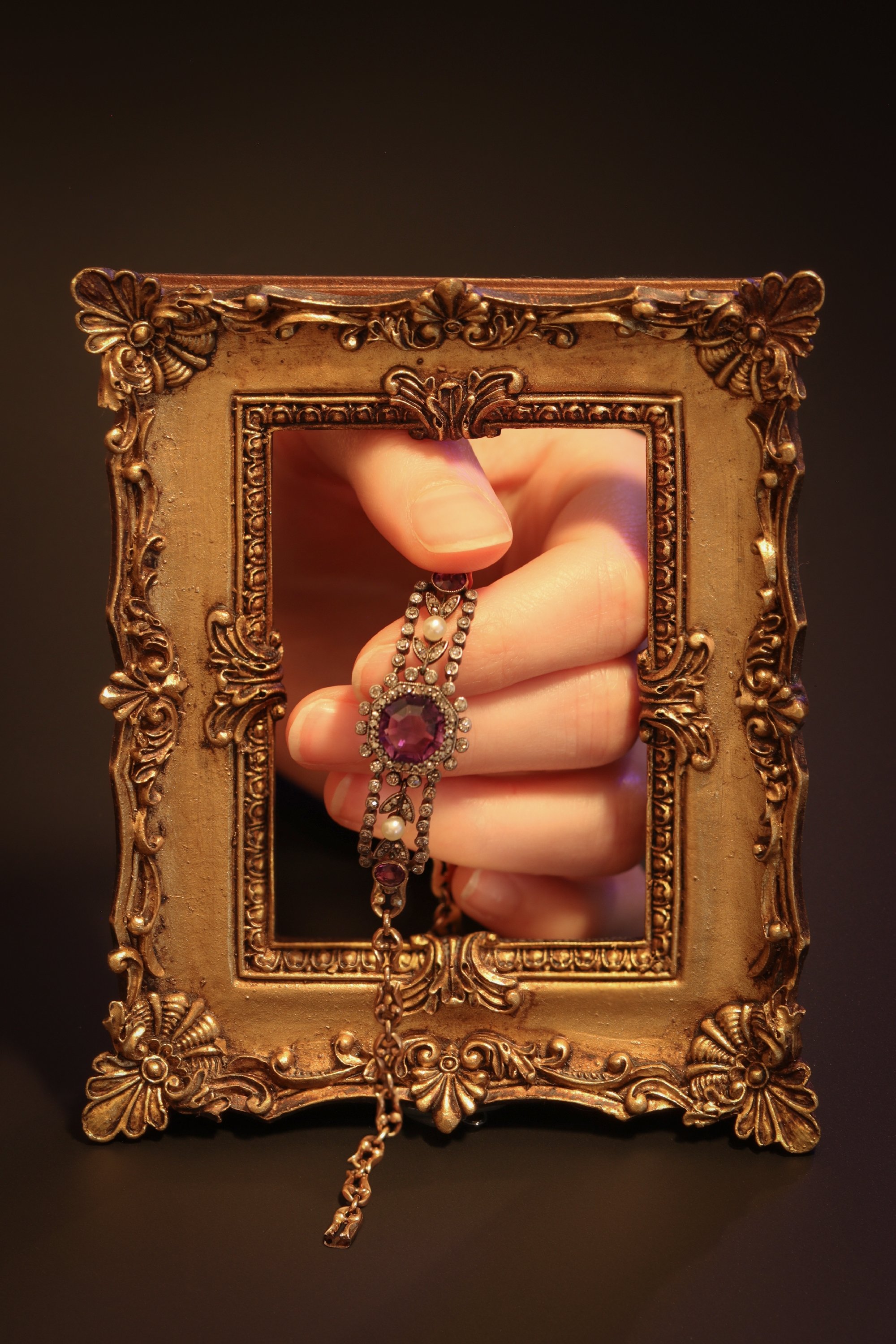 Click the picture to find out more about this Vintage Antique Purple Majesty: A Victorian Bracelet's Tale of Nobility and Wisdom