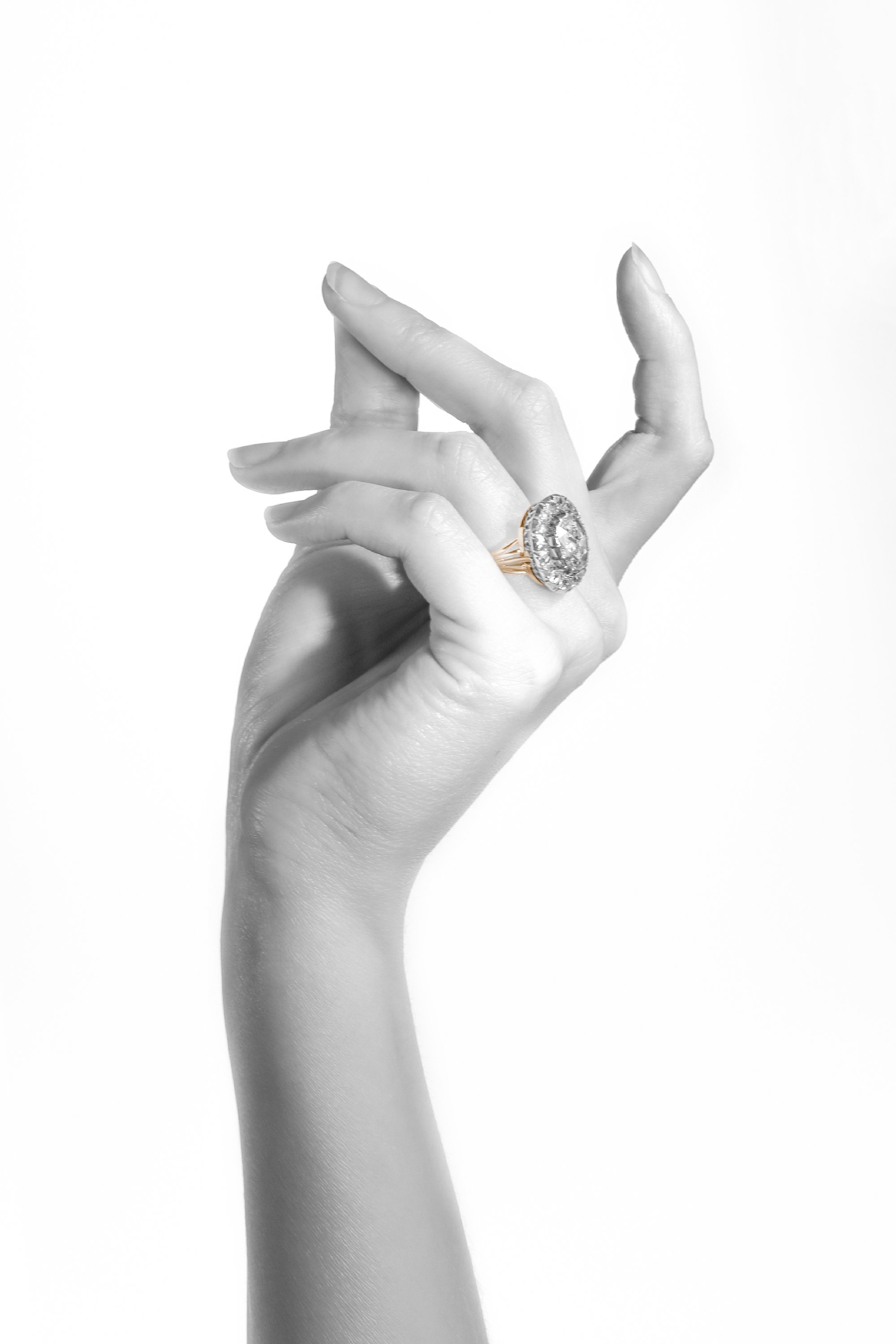 Click the picture to find out more about this Geometric Grace: A Vintage Art Deco Emerald and Diamond Ring