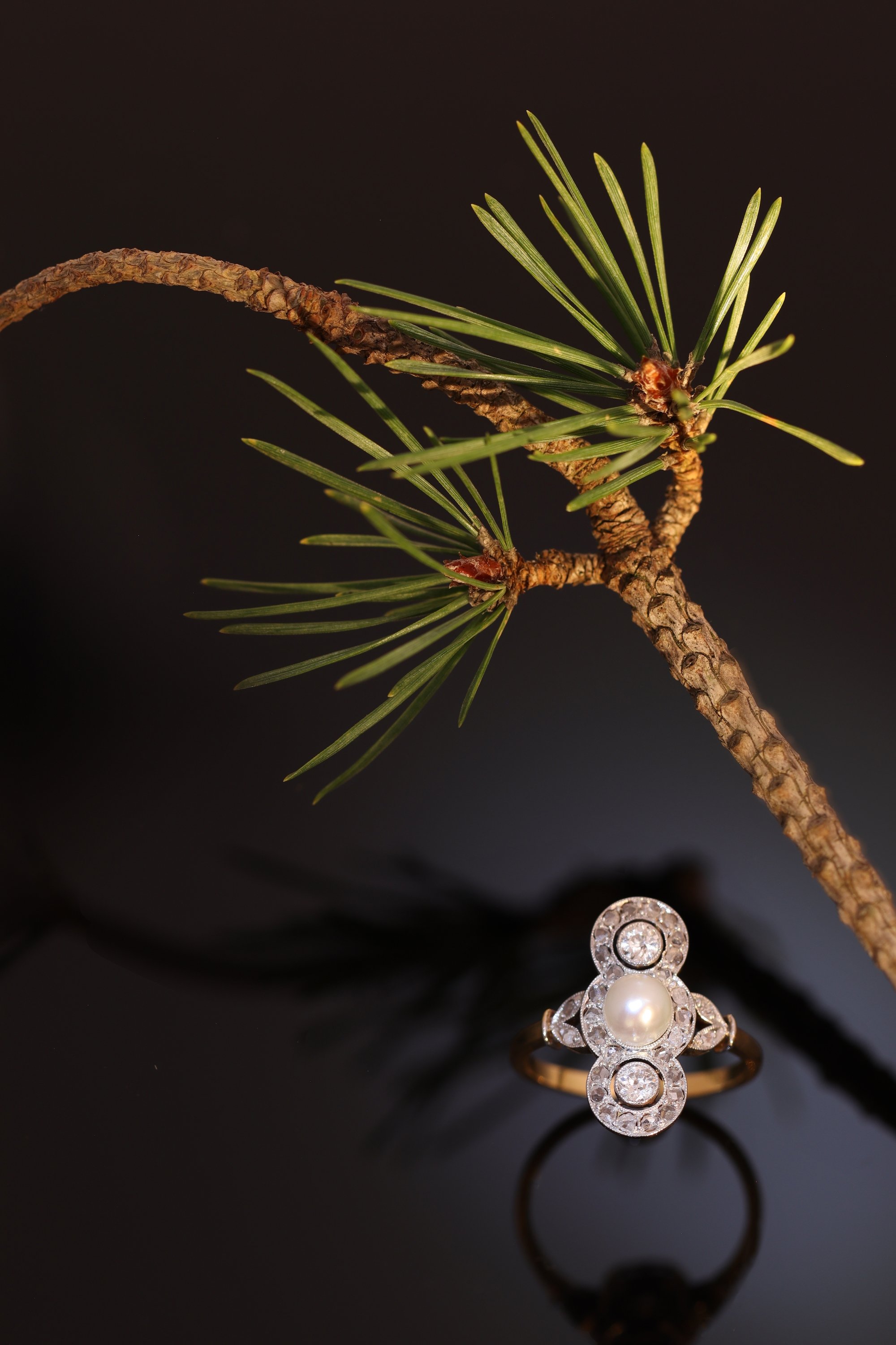 Click the picture to find out more about this Vintage Belle Epoque pearl and diamond ring