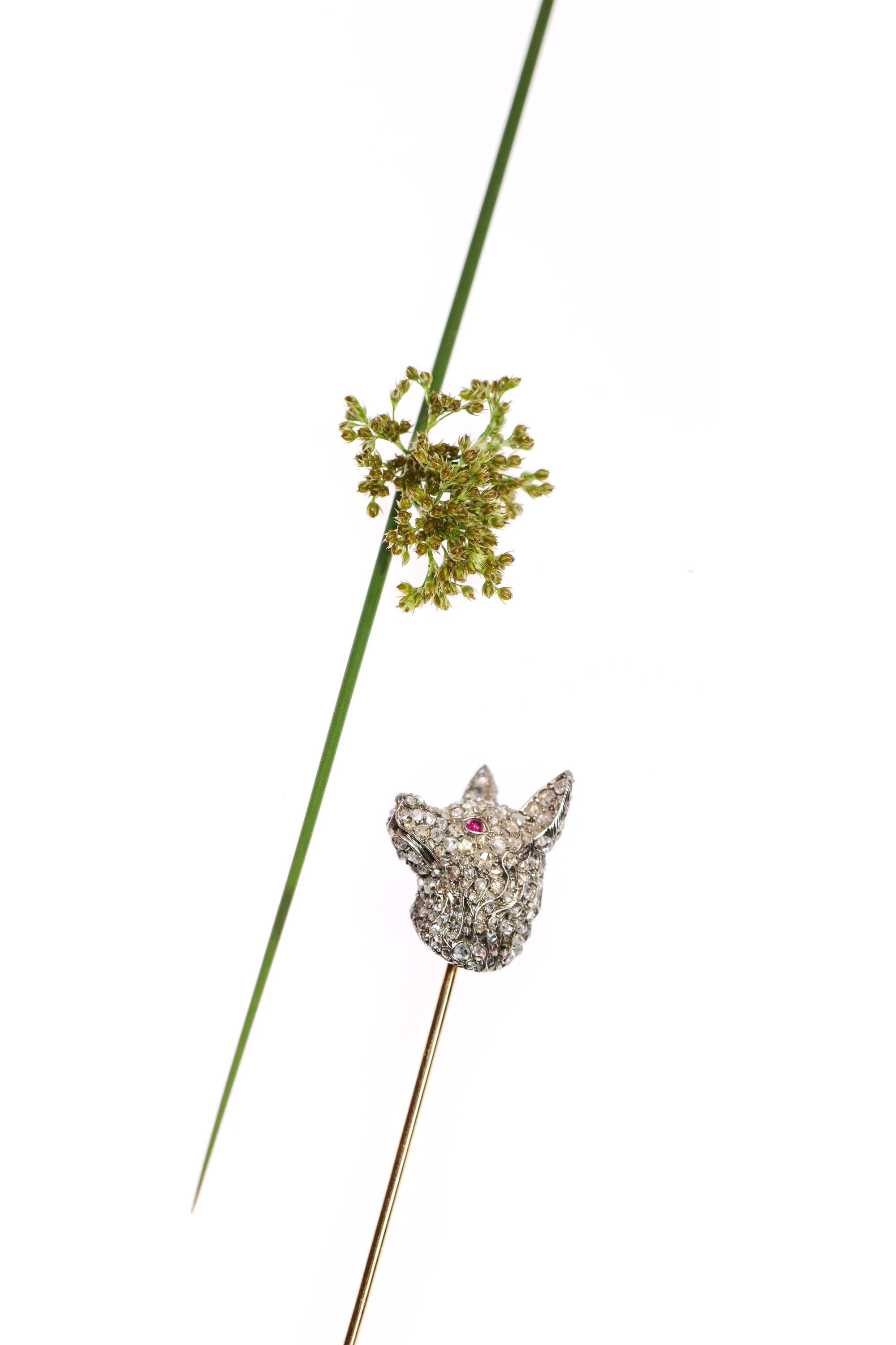 Click the picture to find out more about this Gentleman's Best Friend: Antique Diamond Set Dog Head Tie Pin with Rubies