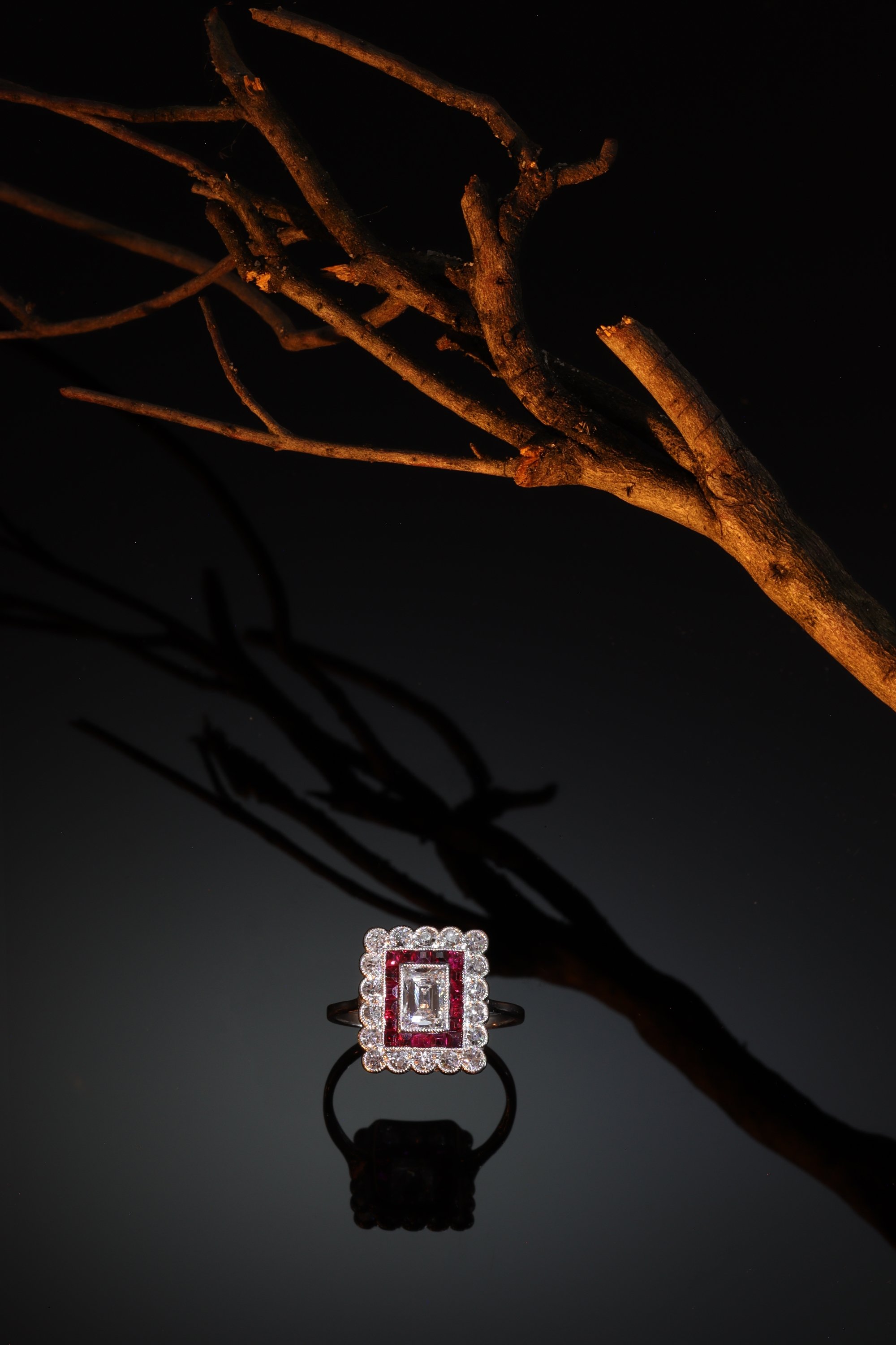 Click the picture to find out more about this Eternal Deco Love: Diamond and Ruby Ring Romance