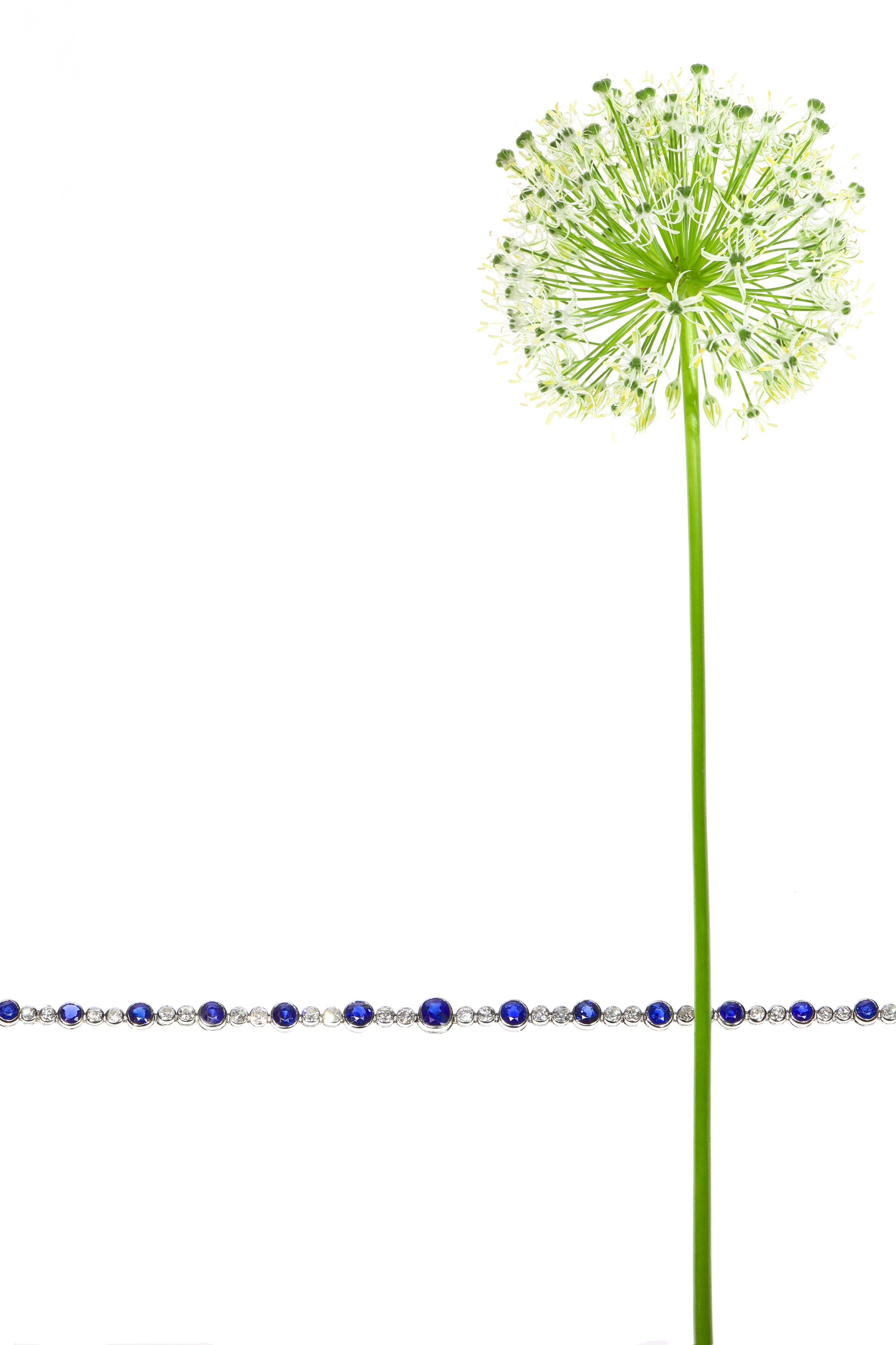 Click the picture to find out more about this Vintage Cornflower Blue Elegance  Art Deco Platinum Bracelet with Untreated Sapphires
