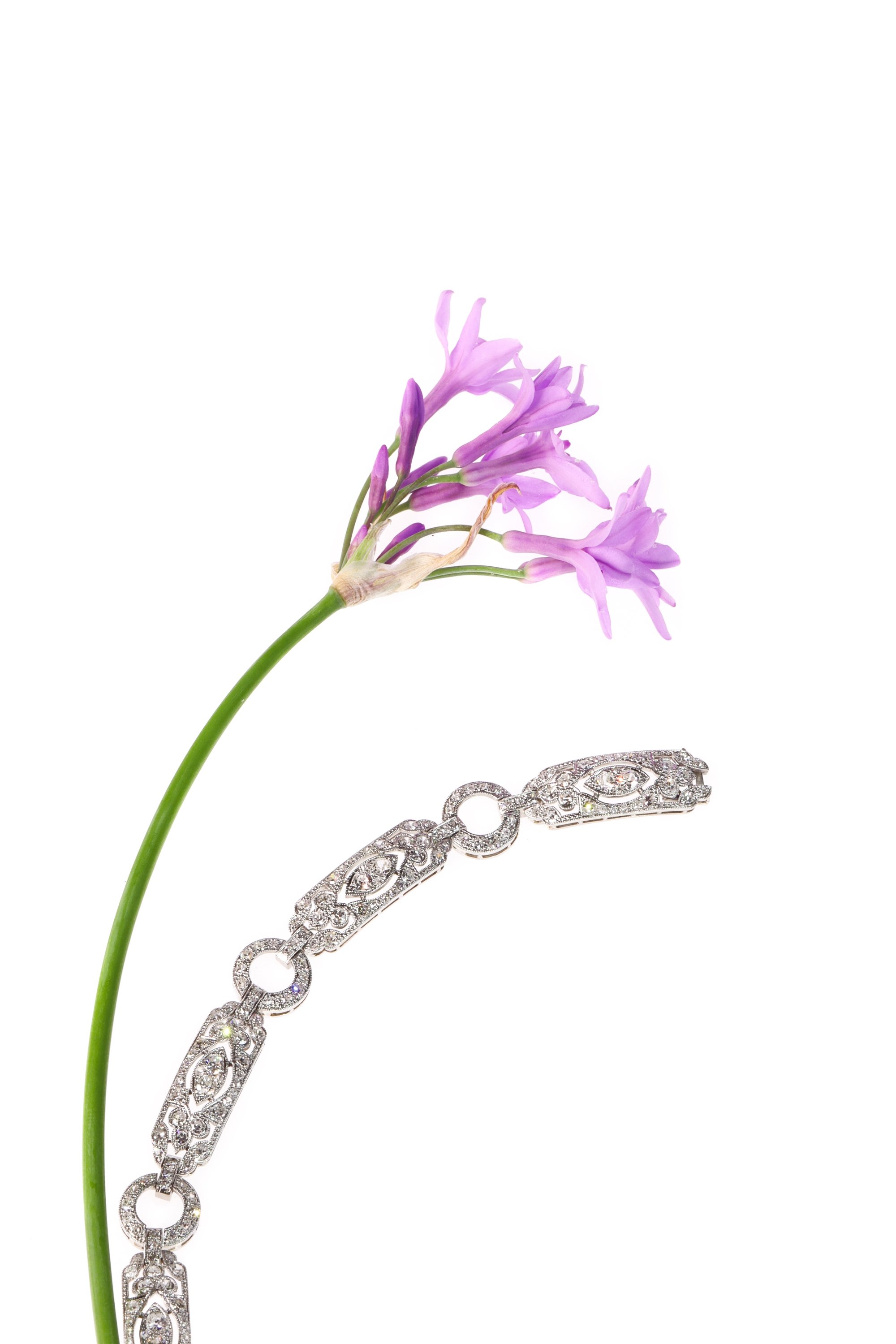 Click the picture to find out more about this Art Deco Diamond Bracelet, Circa 1920  Platinum Geometry with 6.00ct Sparkle