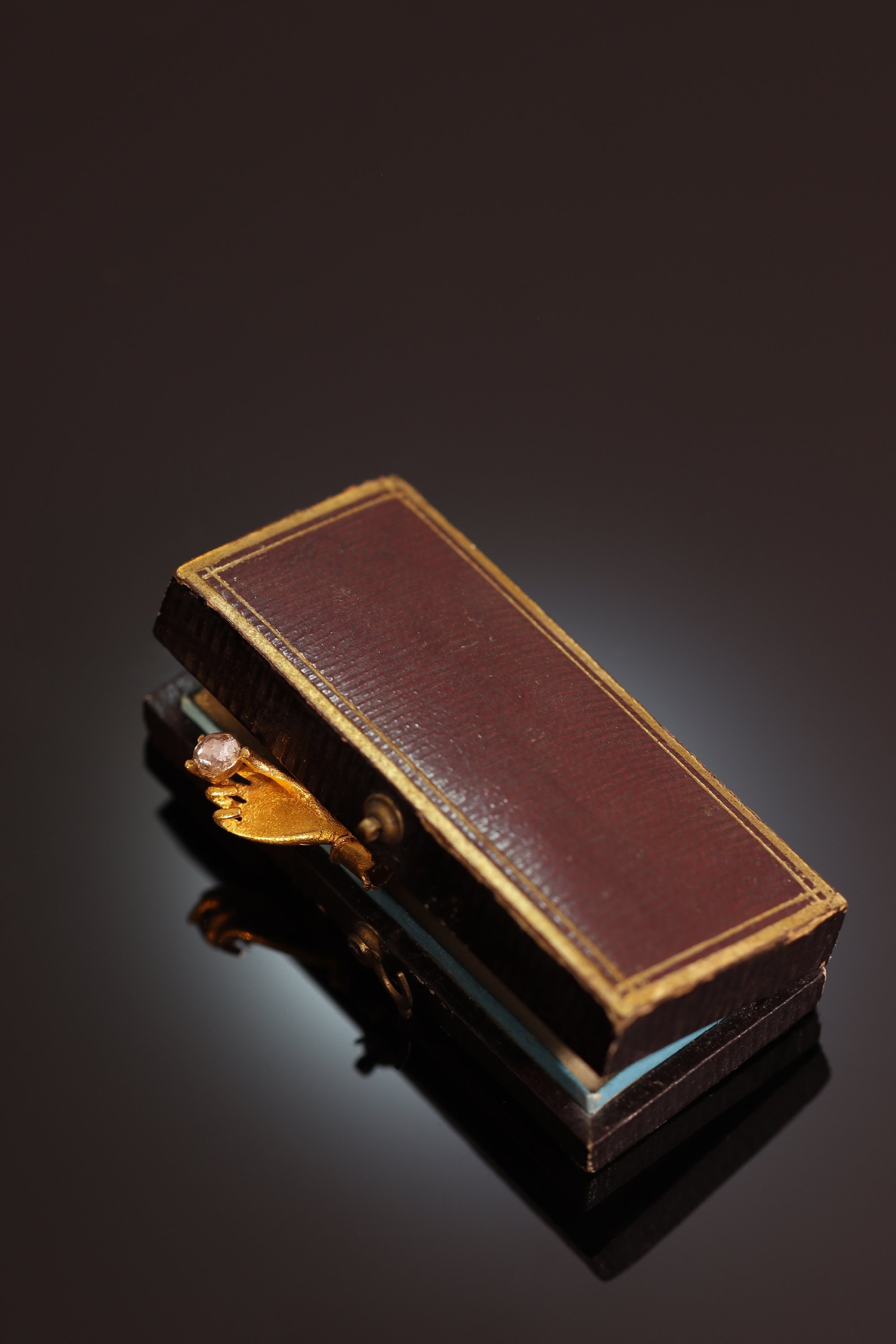 Click the picture to find out more about this Romantic Victorian Gold Stickpin with Sculpted Hand Holding a Rose Cut Diamond